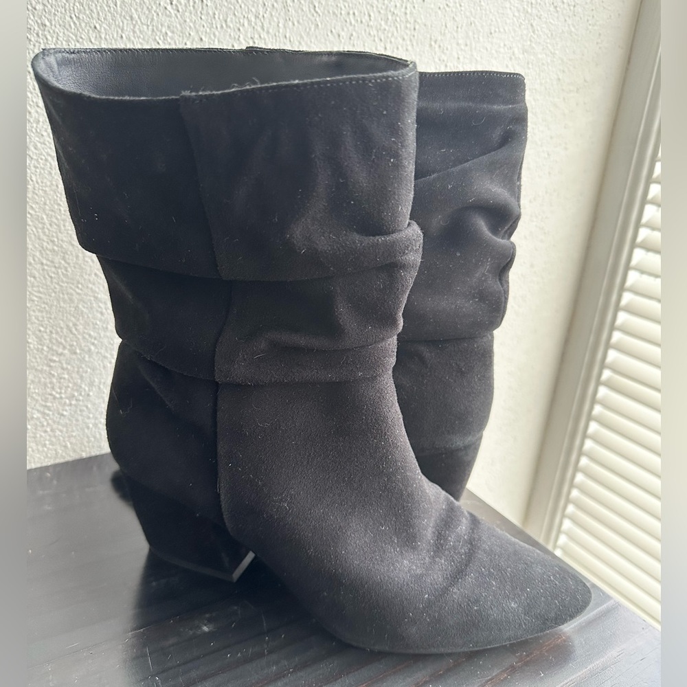 Botkier Black Suede Heeled Slouch Boots